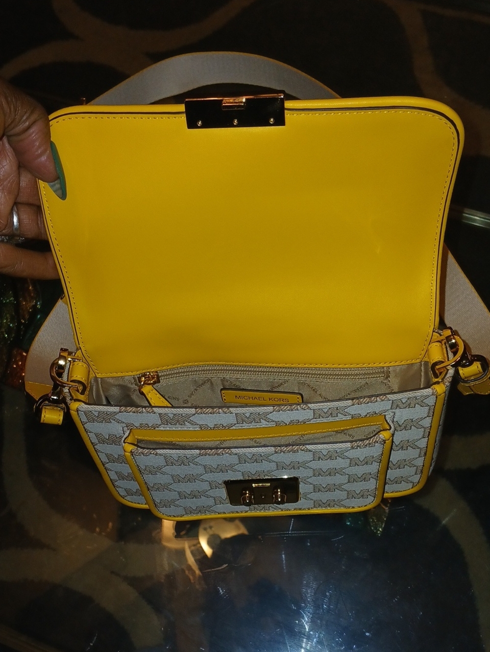 Michael Kors Yellow and White MK Logo Crossbody Bag - Picture 7 of 7